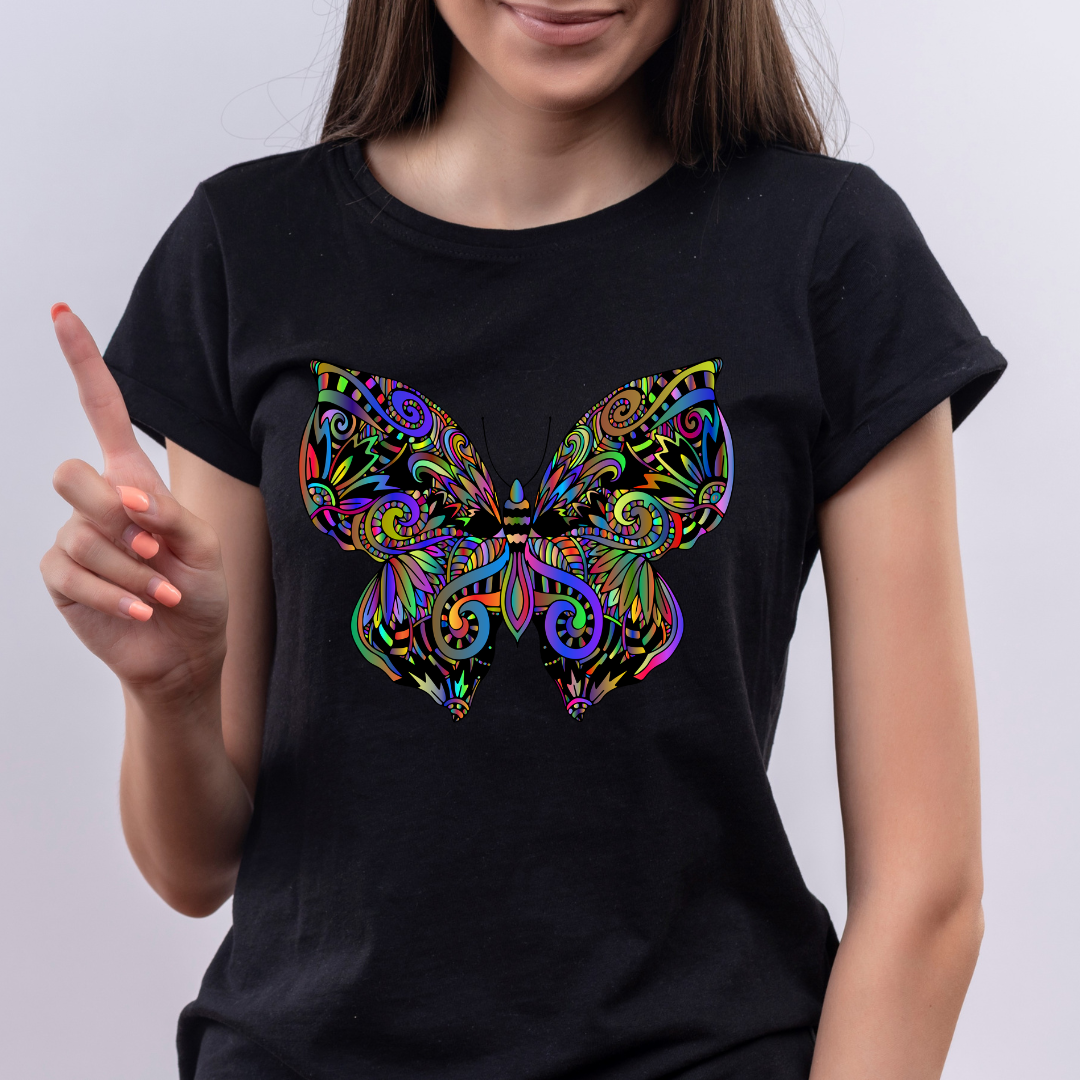 Tricou Negru Colored Butterfly
