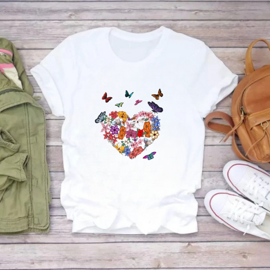 Tricou Alb Butterfly Hearts